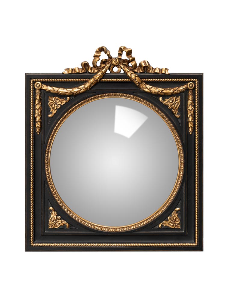 Convex mirror in black square frame with garland-1
