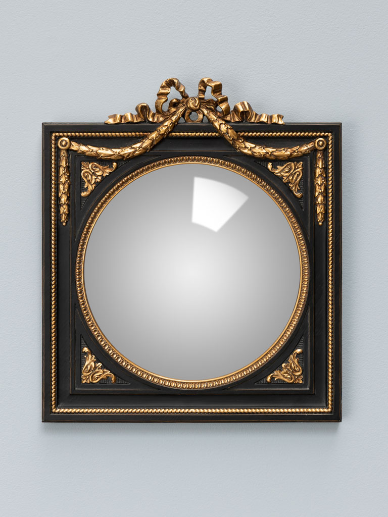 Convex mirror in black square frame with garland-2